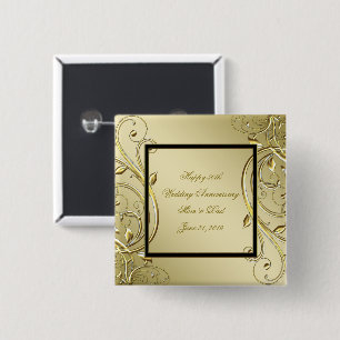 Flourish Gold Black 50th Wedding Anniversary 15 Cm Square Badge