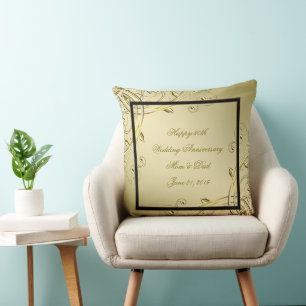 Flourish Gold Black 50th Wedding Anniversary Cushion