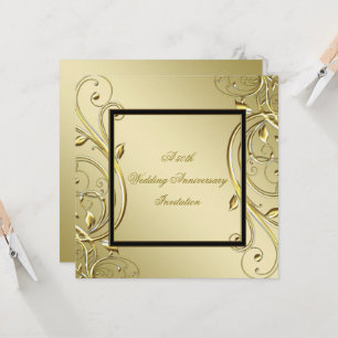 Flourish Gold Black 50th Wedding Anniversary Invitation