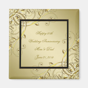 Flourish Gold Black 50th Wedding Anniversary Magnet
