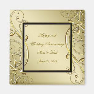 Flourish Gold Black 50th Wedding Anniversary Magnet