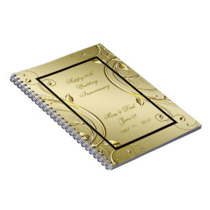 Flourish Gold Black 50th Wedding Anniversary Notebook