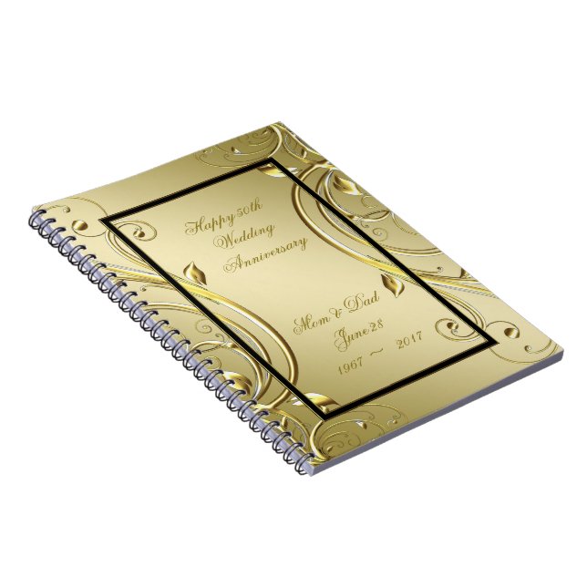 Flourish Gold Black 50th Wedding Anniversary Notebook (Right Side)