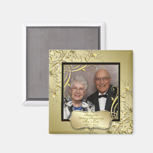 Flourish Gold Black 50th Wedding Anniversary Photo Magnet