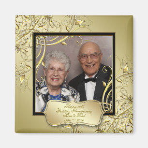 Flourish Gold Black 50th Wedding Anniversary Photo Magnet