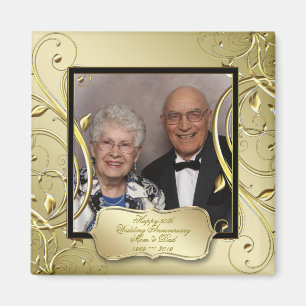 Flourish Gold Black 50th Wedding Anniversary Photo Magnet