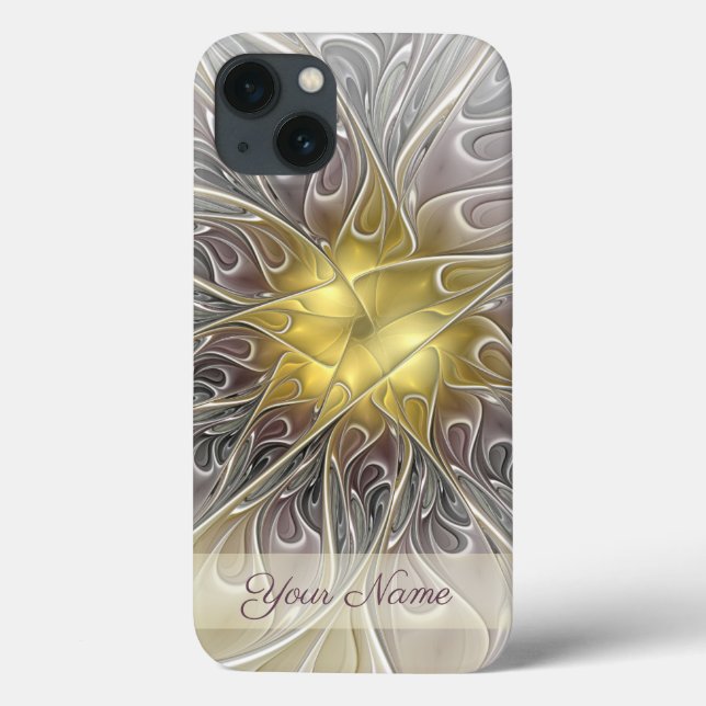 Flourish Gold Modern Abstract Fractal Flower Name Case-Mate iPhone Case (Back)