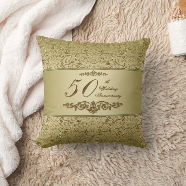 Flourish Golden 50th Wedding Anniversary Cushion (Blanket)