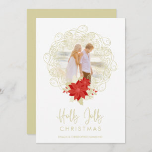 Flourish Golden Ornament Photo Christmas Flowers Holiday Card