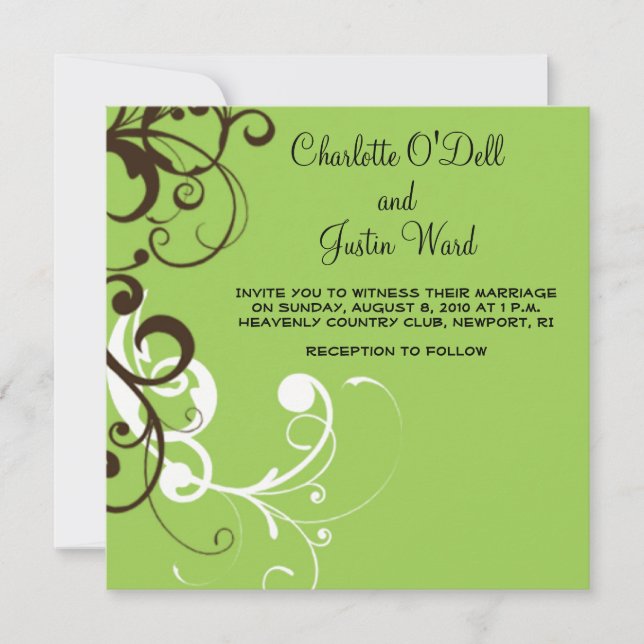 flourish; green wedding invitation (Front)