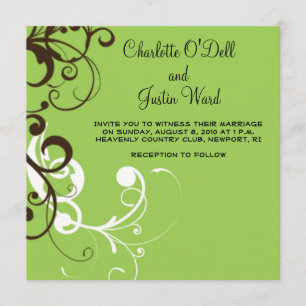 flourish; green wedding invitation