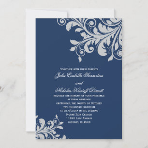 Flourish Invitation - blue & silver