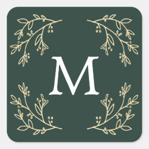 Flourish Monogram Holiday Square Sticker
