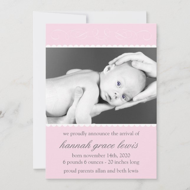 Flourish New Baby Announcements (Pale Pink) (Front)