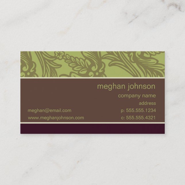 Flourish Olive Chic Business Card Template (Front)