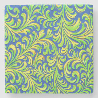 flourish pattern with golden streaks stone coaster