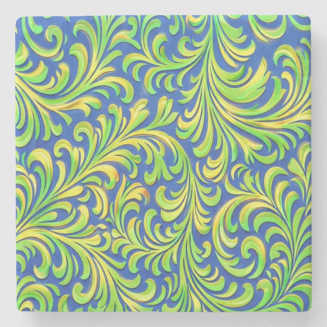 flourish pattern with  golden streaks stone coaster (Front)