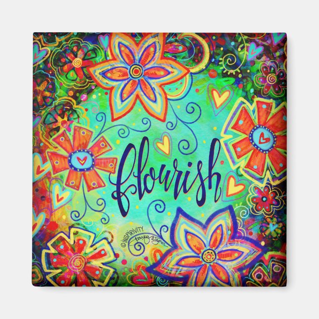 Flourish Pretty Floral Blue Whimsical Inspiration Magnet (Front)