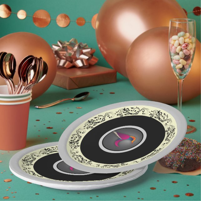 flourish purple hummingbird paper plate (Multi)