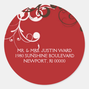 flourish; red address classic round sticker