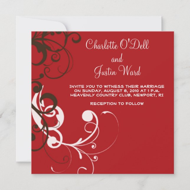 flourish; red wedding invitation (Front)