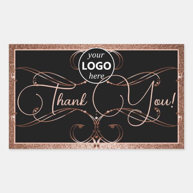 Flourish Rose Gold Thank You Labels Logo Rectangle (Front)