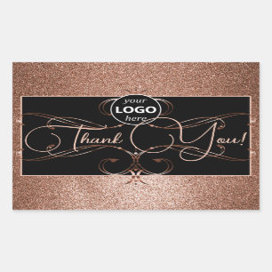 Flourish Rose Gold Thank You Labels Logo Rectangle