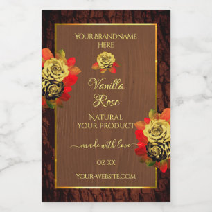 Flourish Roses Product Label Dark Brown Wood Grain