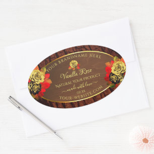 Flourish Roses Product Label Dark Brown Wood Grain