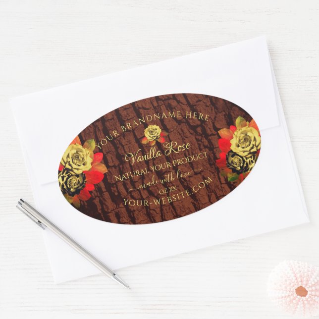 Flourish Roses Product Label Dark Brown Wood Grain (Envelope)