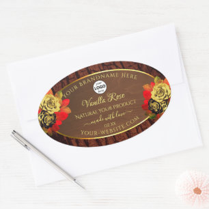 Flourish Roses Product Label Dark Brown Wood Logo