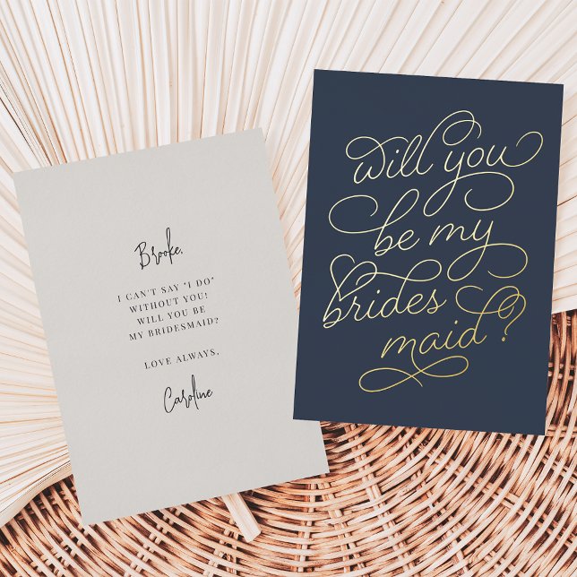 Flourish Script Be My Bridesmaid Foil Card (Creator Uploaded)