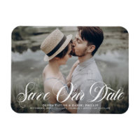 Flourish Script Save Our Date Overlay Photo
