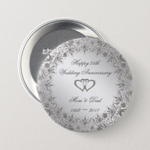 Flourish Silver 25th Wedding Anniversary  7.5 Cm Round Badge