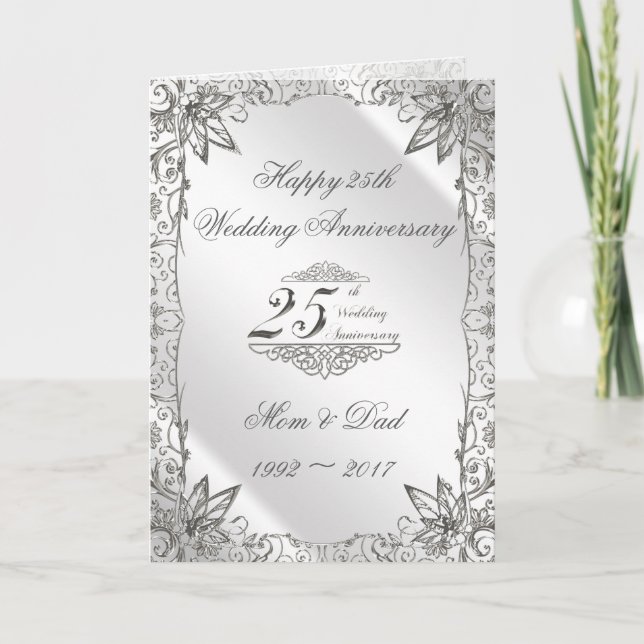 Flourish Silver 25th Wedding Anniversary Card (Front)