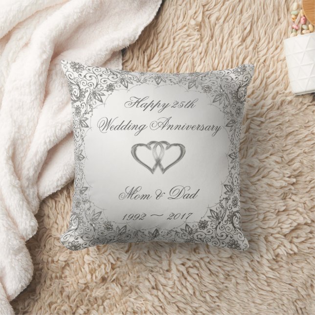 Flourish Silver 25th Wedding Anniversary Cushion (Blanket)