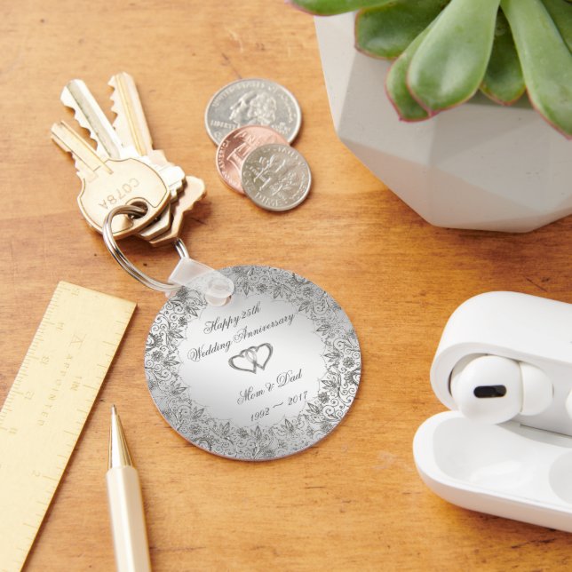 Flourish Silver 25th Wedding Anniversary Key Ring (Desk)