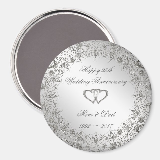 Flourish Silver 25th Wedding Anniversary Magnet (Front/Back)