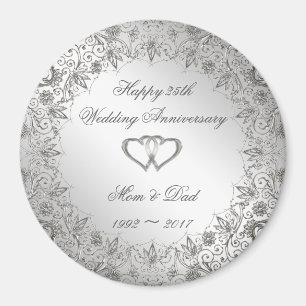Flourish Silver 25th Wedding Anniversary Magnet