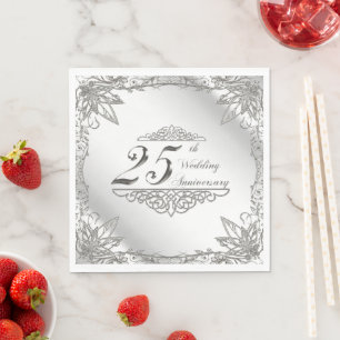 Flourish Silver 25th Wedding Anniversary Napkins