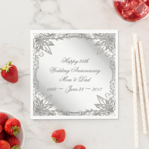 Flourish Silver 25th Wedding Anniversary Napkins