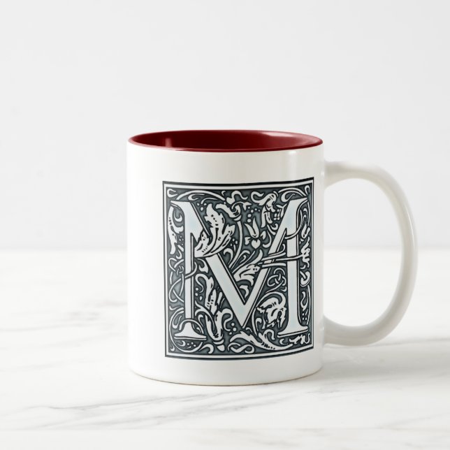 flourish silver monogram - M Two-Tone Coffee Mug (Right)
