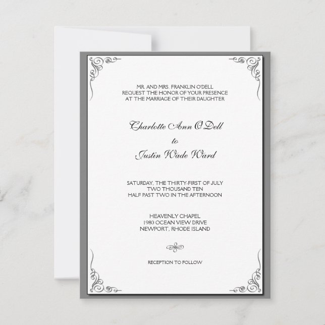 flourish silver; wedding invitation (Front)