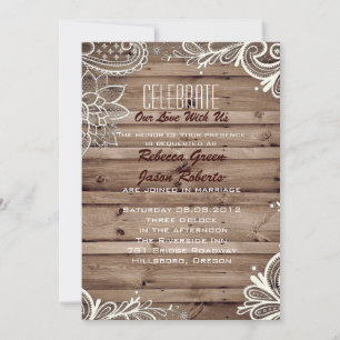flourish swirls lace barn wood country wedding invitation
