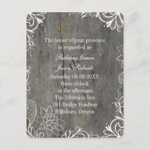 flourish swirls lace wood country wedding invitation