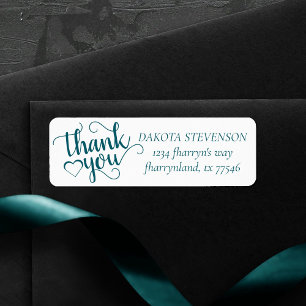 Flourish Teal Thank You Dark Aqua Return Address