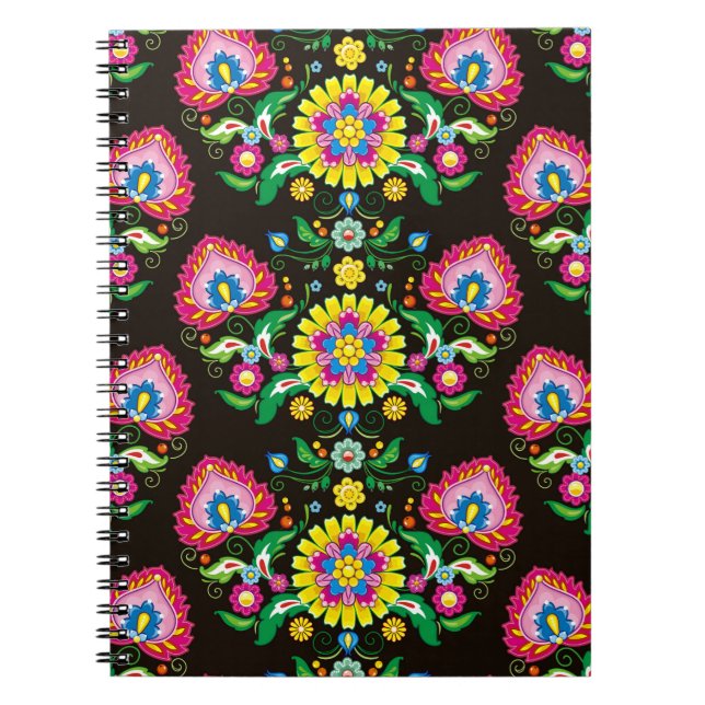 Flourish tiled folk seamless pattern notebook (Front)