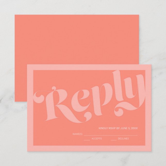 Flourish Typography Coral Salmon Wedding RSVP Card (Front/Back)