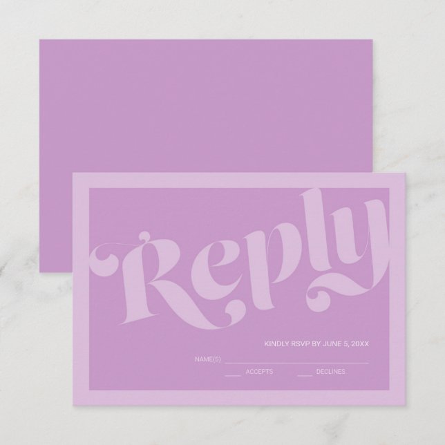 Flourish Typography Lavender Lilac Wedding RSVP Card (Front/Back)