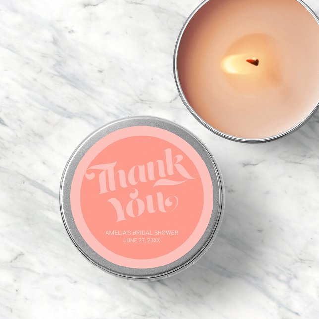 Flourish Typography Salmon Coral Thank You Classic Round Sticker (Creator Uploaded)